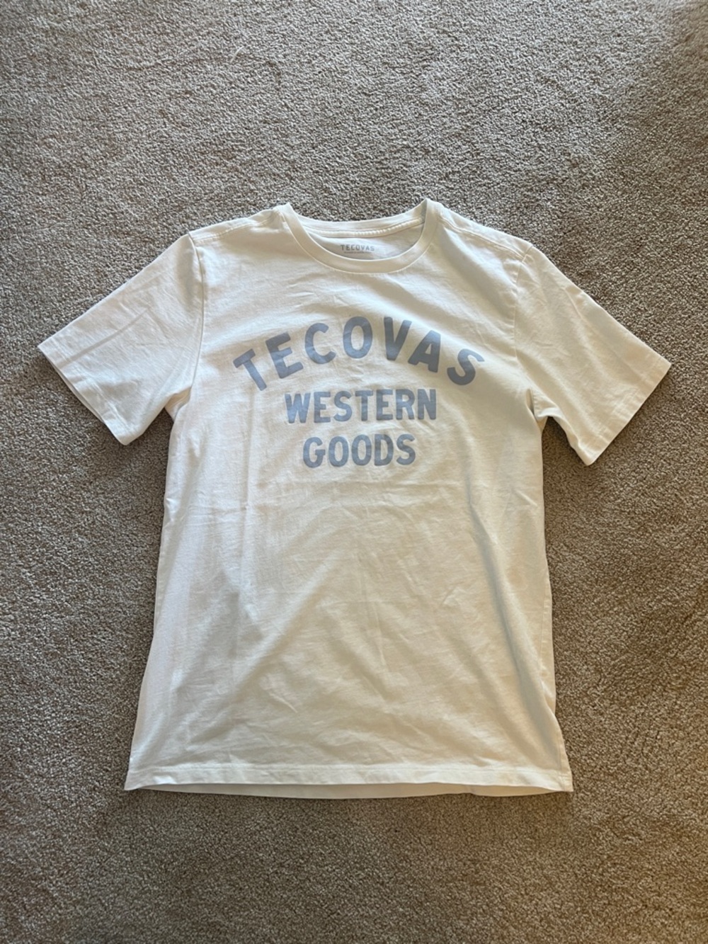 Tecovas white tee shirt tshirt size men’s small light blue writing